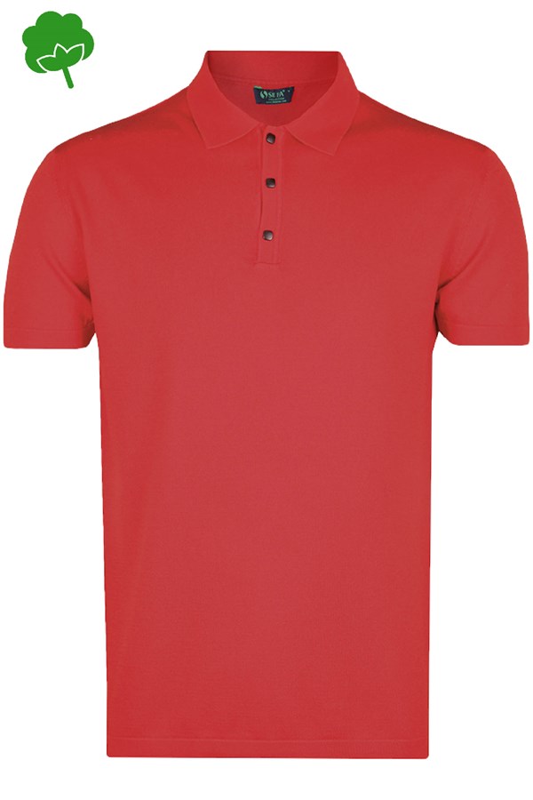 %100 Pamuk Kırmızı Çıtçıtlı Polo Yaka Triko Tişört