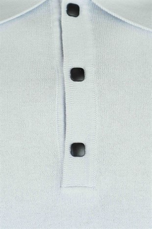 %100 Pamuk Açık Gri Çıtçıtlı Polo Yaka Triko Tişört