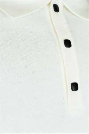 %100 Pamuk Beyaz Çıtçıtlı Polo Yaka Triko Tişört