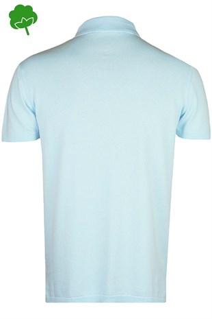 %100 Pamuk Buz Mavi Çıtçıtlı Polo Yaka Triko Tişört