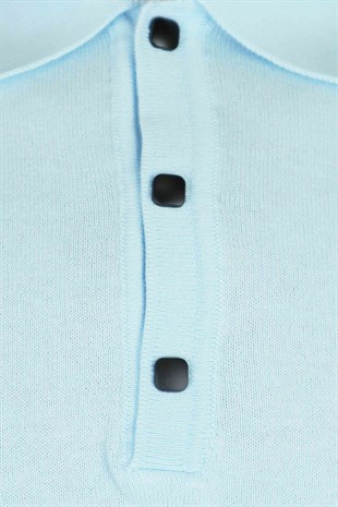 %100 Pamuk Buz Mavi Çıtçıtlı Polo Yaka Triko Tişört