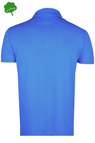 %100 Pamuk Saks Mavi Çıtçıtlı Polo Yaka Triko Tişört