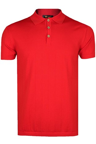 Ön Arka Ve Kol İğne İzli Kırmızı Triko Tişört
