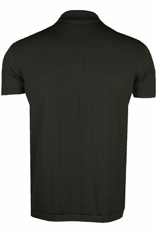 Ön Arka Ve Kol İğne İzli Siyah Triko Tişört